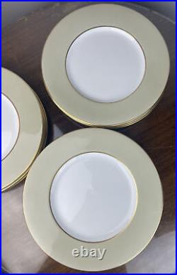 Spode England Dinner Plate Gold Rim Sage Green Set of 12 plates