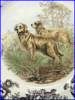 Spode Woodland Hunting Dogs Golden Retriever Dinner Plates Set of 4 New