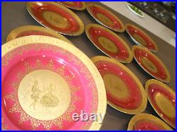 Stunning Set Of 11 J. K. W Carlsbad 24 Karat Gold 10.5 Dinner Cabinet Plates