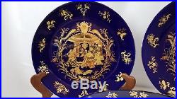Stunning Vintage Cobalt And Gold Victorian Theme Cabinet Dinner Plates Set Of 6