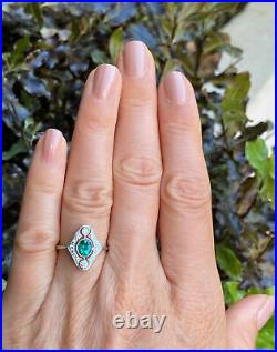 Stunning Vintage Engagement Dinner Ring 1.87 Ct Emerald 14k White Gold Plated
