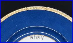 Superb Set 12 1927 Mintons Denim Blue Gold Dinner 10.5 Plates
