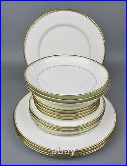 Superb vtg Mikasa Narumi Wheaton Dinner Plate Set Service for 4. White Gold Band