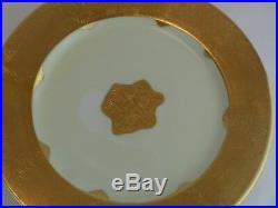 THOMAS BAVARIA Wide Gold Band Encrusted Dinner Plates Roses Set of 6