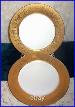 TWO R H Limoges Gold Encrusted French Porcelain 11 Inch Dinner Plates