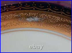 Ten Hutschenreuther, Selb Bavaria Blue And Encrusted Gold Service Or Dinner Plate