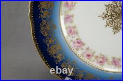 Theodore Haviland Limoges Pink Rose Cobalt & Gold 10 Inch Dinner Plate A