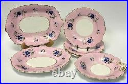 Thomas Dimmock & Co Antique 1830s Hand Painted Lot of 5 Pink & Cobalt Blue Plate