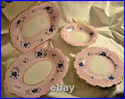 Thomas Dimmock & Co Antique 1830s Hand Painted Lot of 5 Pink & Cobalt Blue Plate