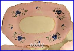 Thomas Dimmock & Co Antique 1830s Hand Painted Lot of 5 Pink & Cobalt Blue Plate