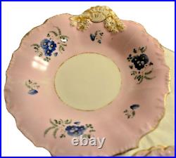 Thomas Dimmock & Co Antique 1830s Hand Painted Lot of 5 Pink & Cobalt Blue Plate