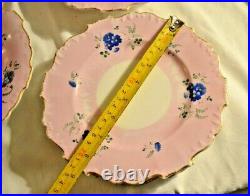 Thomas Dimmock & Co Antique 1830s Hand Painted Lot of 5 Pink & Cobalt Blue Plate