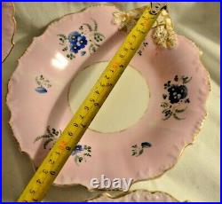 Thomas Dimmock & Co Antique 1830s Hand Painted Lot of 5 Pink & Cobalt Blue Plate