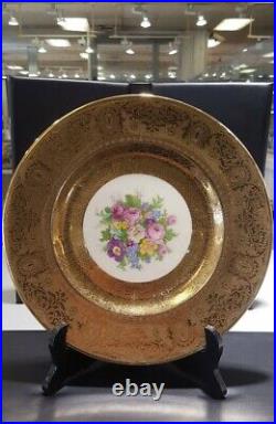 Three Royal China 22 karat Warranted Ornate Dinner Plates 10.25 inches