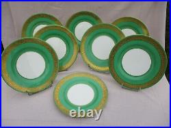 Tiffany&co /minton Set Of 8 Gold Encrusted Band And Green Embossed Dinner Plates