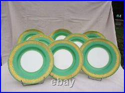 Tiffany&co /minton Set Of 8 Gold Encrusted Band And Green Embossed Dinner Plates