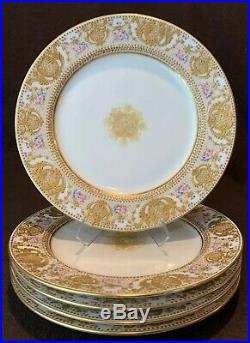 Tressemann & Vogt T&V Limoges Cabinet Dinner Plates (5) Gold Encrusted 10 3/8 D