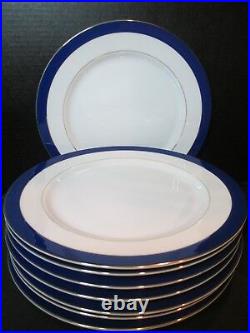 Tuchikichi Adam & Eve Cobalt Blue & Gold Trim 8 Dinner Plates 10 3/8