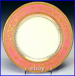 Two Gorgeous Antique Spode Porcelain Green Pink Gold Gilt Cabinet Dinner Plates