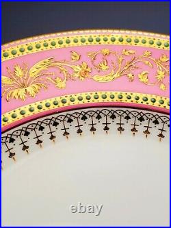 Two Gorgeous Antique Spode Porcelain Green Pink Gold Gilt Cabinet Dinner Plates