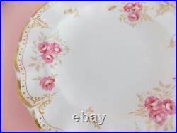 Two Royal Crown Derby Pinton Roses Dinner Plates Pink Roses Gold Trim Vintage