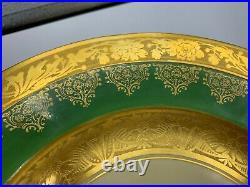 VINTAGE Set of 4 Heinrich & Co Green Gold Encrusted Bavaria 11 Dinner Plates