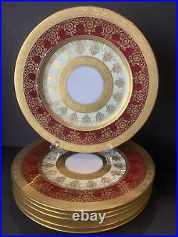 VTG Hutschenreuther Royal Bavaria Red & Gold Dinner Plates 10.75 W Set Of 5
