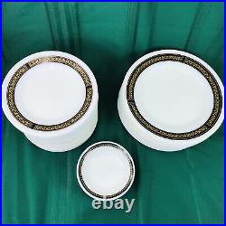 VTG Pyrex Decor EBONY 9,7', 5 Dinner Plates Set Of 34 Black & Gold Fleur-de-lis