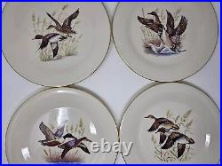 VTG Set Of 4 Lenox Special Ducks Cattails Dinner Plates Gold Trim 10 3/4 MINT