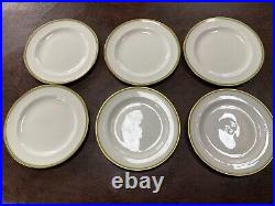 VTG Set of 6 CAULDON England Dinner Plates 10 Burley & Co. Gold and Green Rim