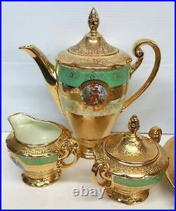 Victoria Czechoslovakia China 24k Gold Decorated Bohemian Dinner Tea Set 25 Pcs