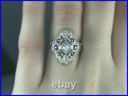 Victorian Engagement & Wedding Dinner Ring 14k White Gold Plated 1.32 Ct Diamond