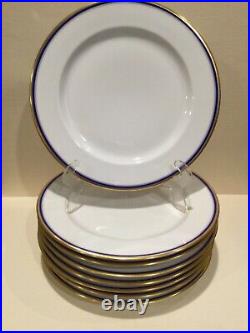 Vignaud Limoges France Set of 8 Gold Cobalt Blue Rim Dinner Plates The Seville