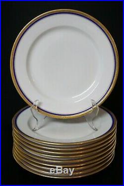 Vignaud Limoges The Seville Cobalt Gold Trim Set of 10 Dinner Plates
