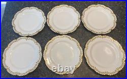 Vint. 6 Haviland Limoges Dinner Plates Gold & Clover Schleiger Pattern 113 9.75