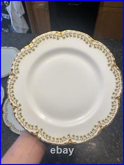 Vint. 6 Haviland Limoges Dinner Plates Gold & Clover Schleiger Pattern 113 9.75