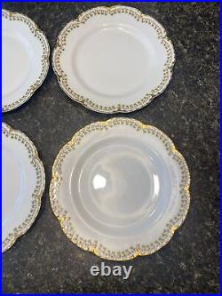 Vint. 6 Haviland Limoges Dinner Plates Gold & Clover Schleiger Pattern 113 9.75