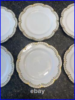 Vint. 6 Haviland Limoges Dinner Plates Gold & Clover Schleiger Pattern 113 9.75