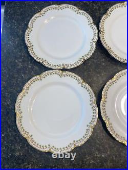 Vint. 6 Haviland Limoges Dinner Plates Gold & Clover Schleiger Pattern 113 9.75