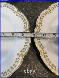 Vint. 6 Haviland Limoges Dinner Plates Gold & Clover Schleiger Pattern 113 9.75