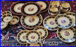 Vintage Angelica Kauffman Art Black & Gold Dinnerware 22K Gold Trim 28pcs Read