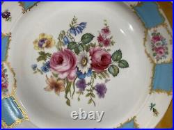 Vintage Antique Bavarian Porcelain Set of 24 Plates Blue Gold Floral Decoration