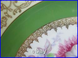 Vintage Bohemia Czechslovakia Set Of 6 Dinner Plate Green Gold Flowers Roses