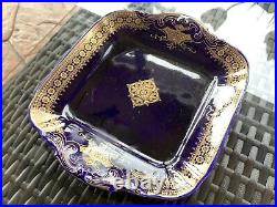 Vintage Cobalt Blue And Gold 10 1/2 Elaborate Square Serving Dish With Handles