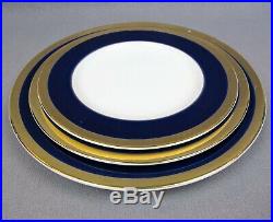 Vintage Cobalt Blue & Gold Rim Dinner Service Set for 6. Plates bowls. English