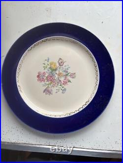 Vintage Dinner Plates French Saxon Cobalt Gold/ Floral USA Set Of 7