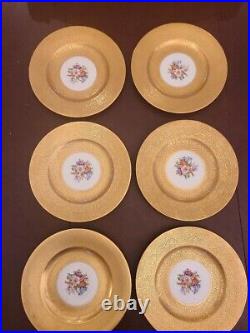 Vintage Hutschenreuther Selb Bavaria Gold Flower Dinner Plates Set Of 6