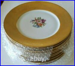Vintage Hutschenreuther Selb Bavaria Gold Leaf Flower Dinner Plates Set Of 12