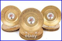 Vintage Hutschenreuther Selb Bavaria Ovington Gold Flower Dinner Plates SetOf 12