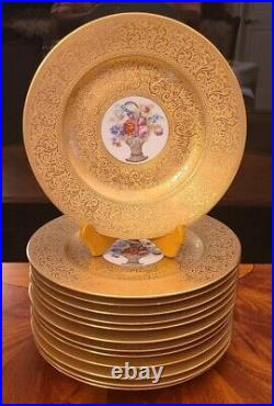 Vintage Hutschenreuther Selb Bavaria Ovington Gold Flower Dinner Plates SetOf 12